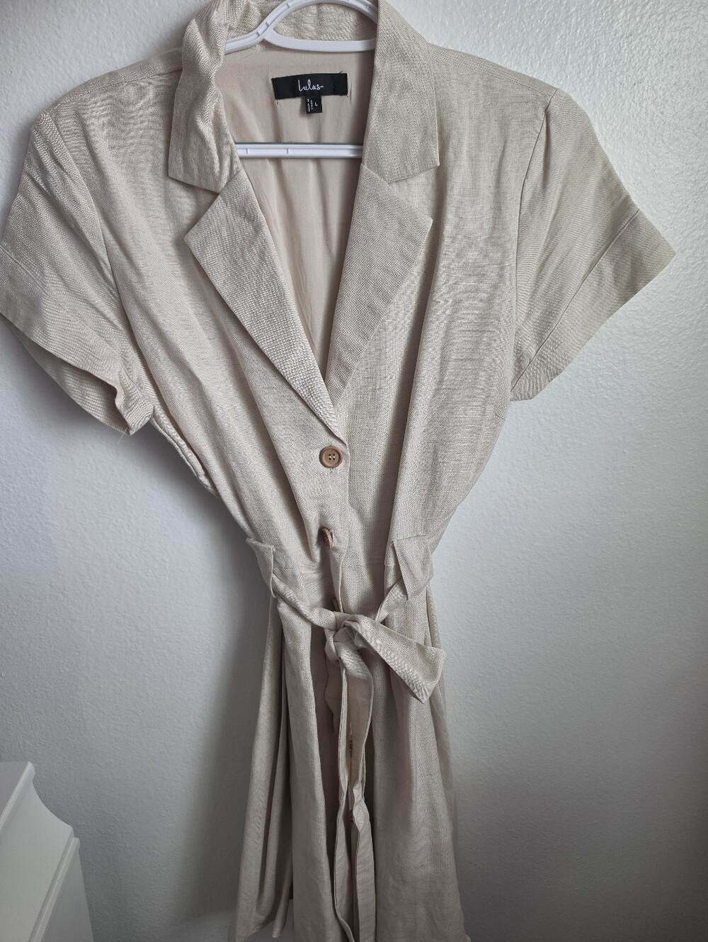 Lulus Linen Short Sleeve Button-Front Mini Dress - Picture 2 of 3